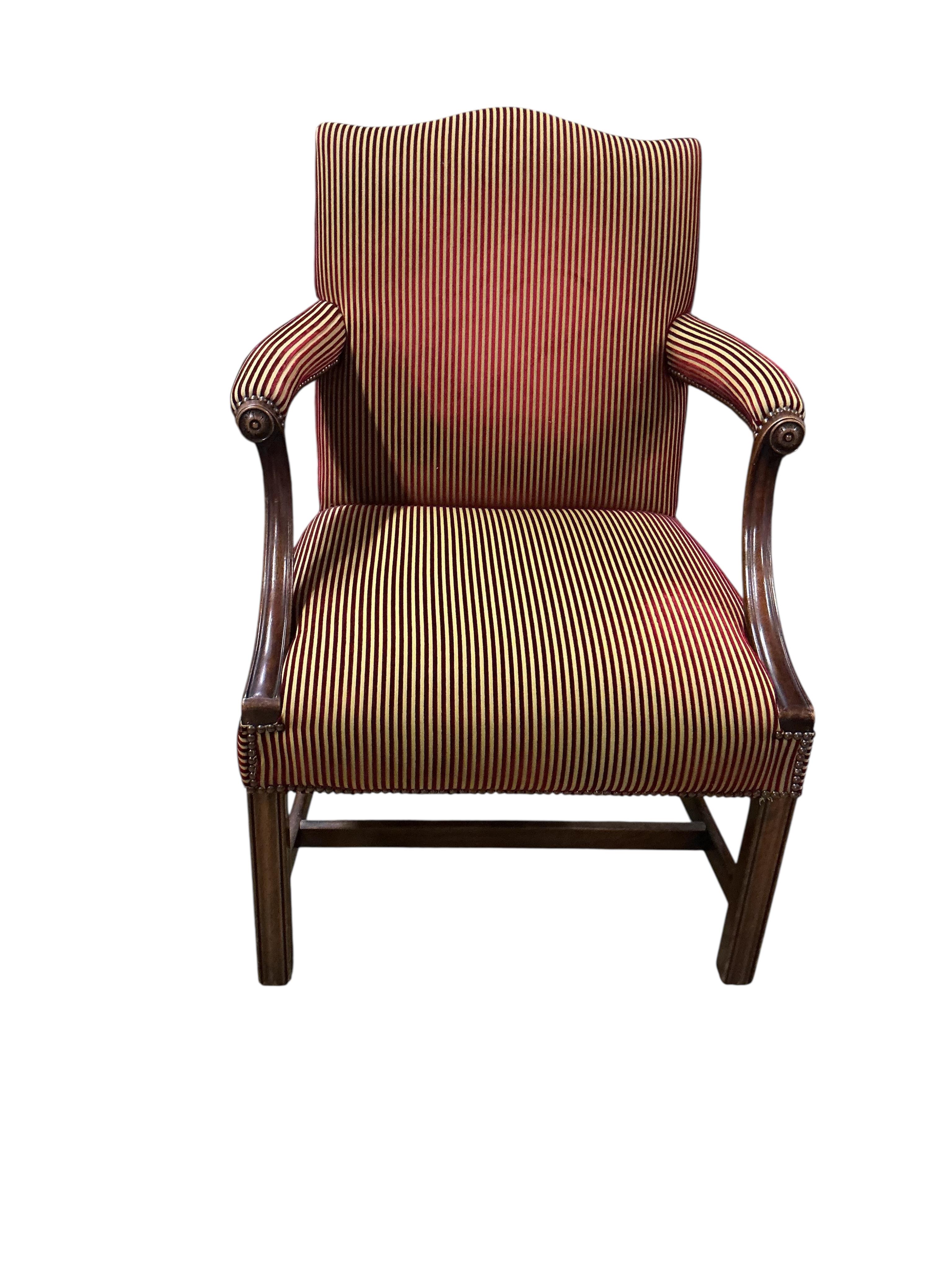 A Regency mahogany elbow chair, width 51cm, depth 52cm, height 87cm